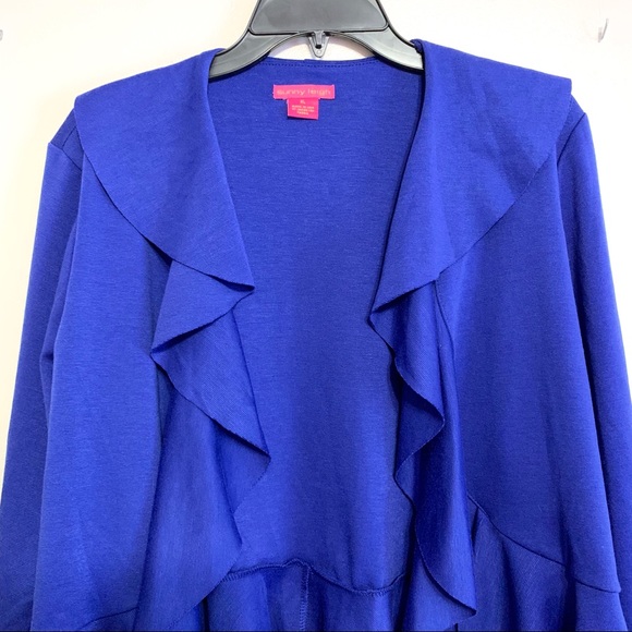 Sunny Leigh Women’s Blue 3/4 Sleeve Ruffled Open Cardigan - NWT - Picture 2 of 8